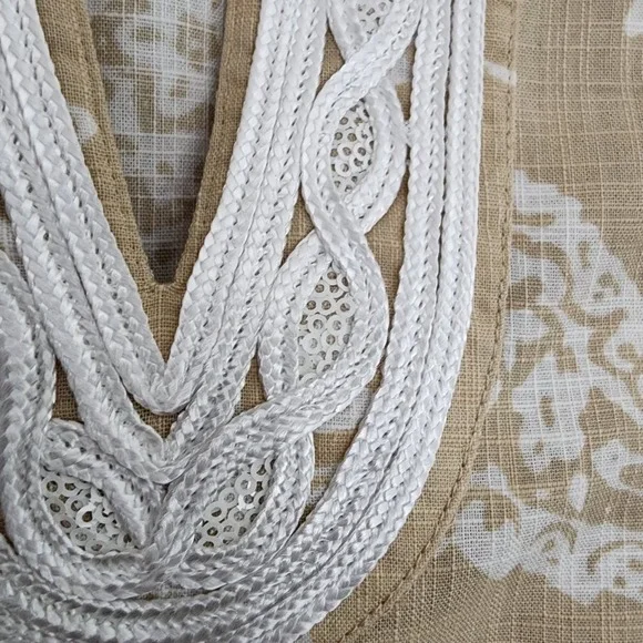 Womens Krazy Kat Lace V Neck Boho Floral Tunic Tan M White Cotton - Picture 4 of 16